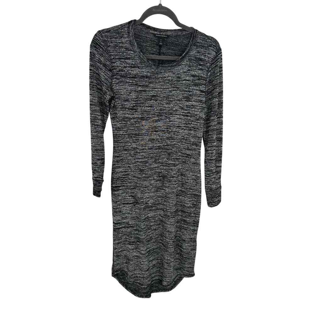 Banana Republic Dress PS Black White Knit Midi Crewneck Long Sleeve Stretch Mod